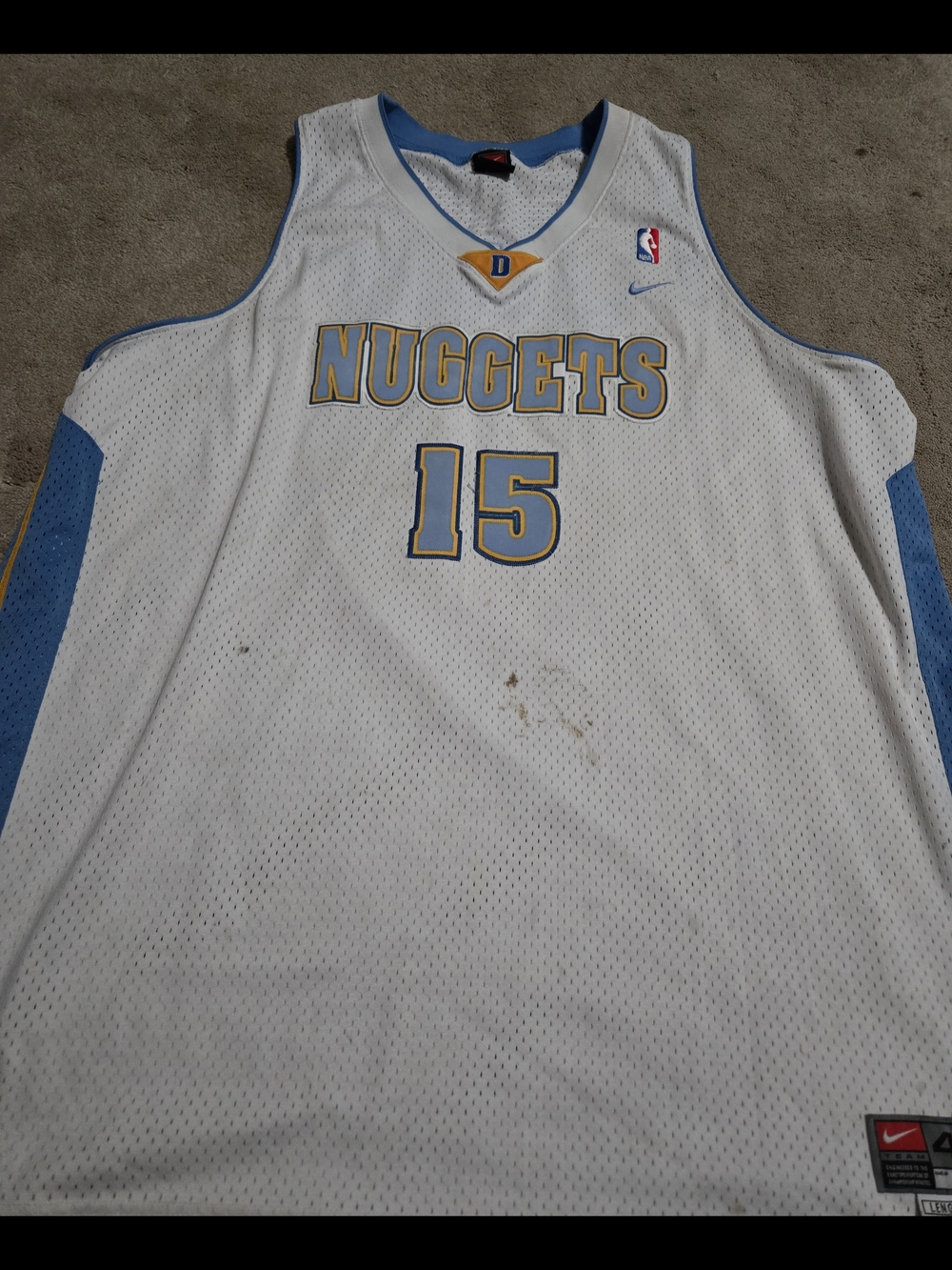 Nike Denver Nuggets #15 White and Light Blue Jersey